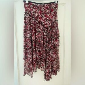 Diane Von Furstenberg Red Asymmetrical Midi Skirt